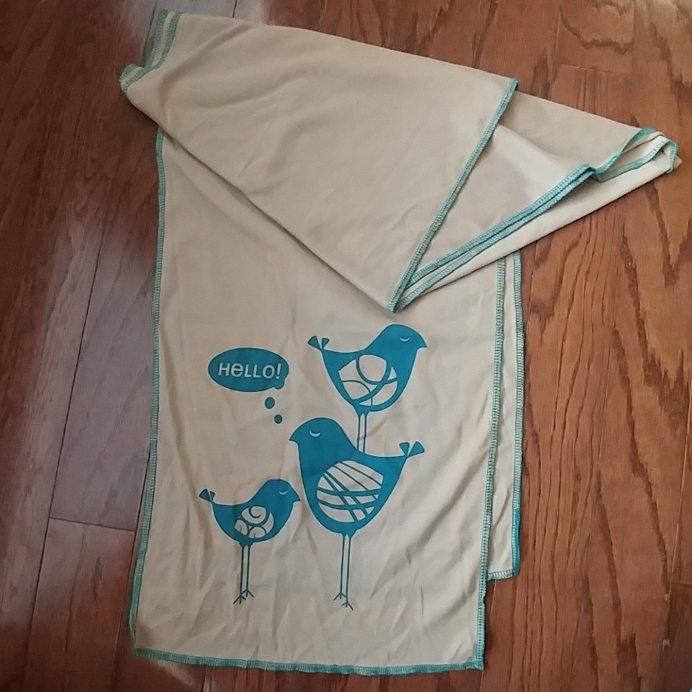 Handmade jersey scarf tan with blue birds